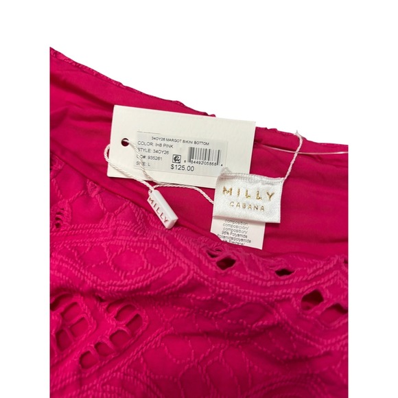 Milly Cabana Margot Pink Crochet Lace Bikini Bottom Low Rise Size L NWT - Picture 4 of 10